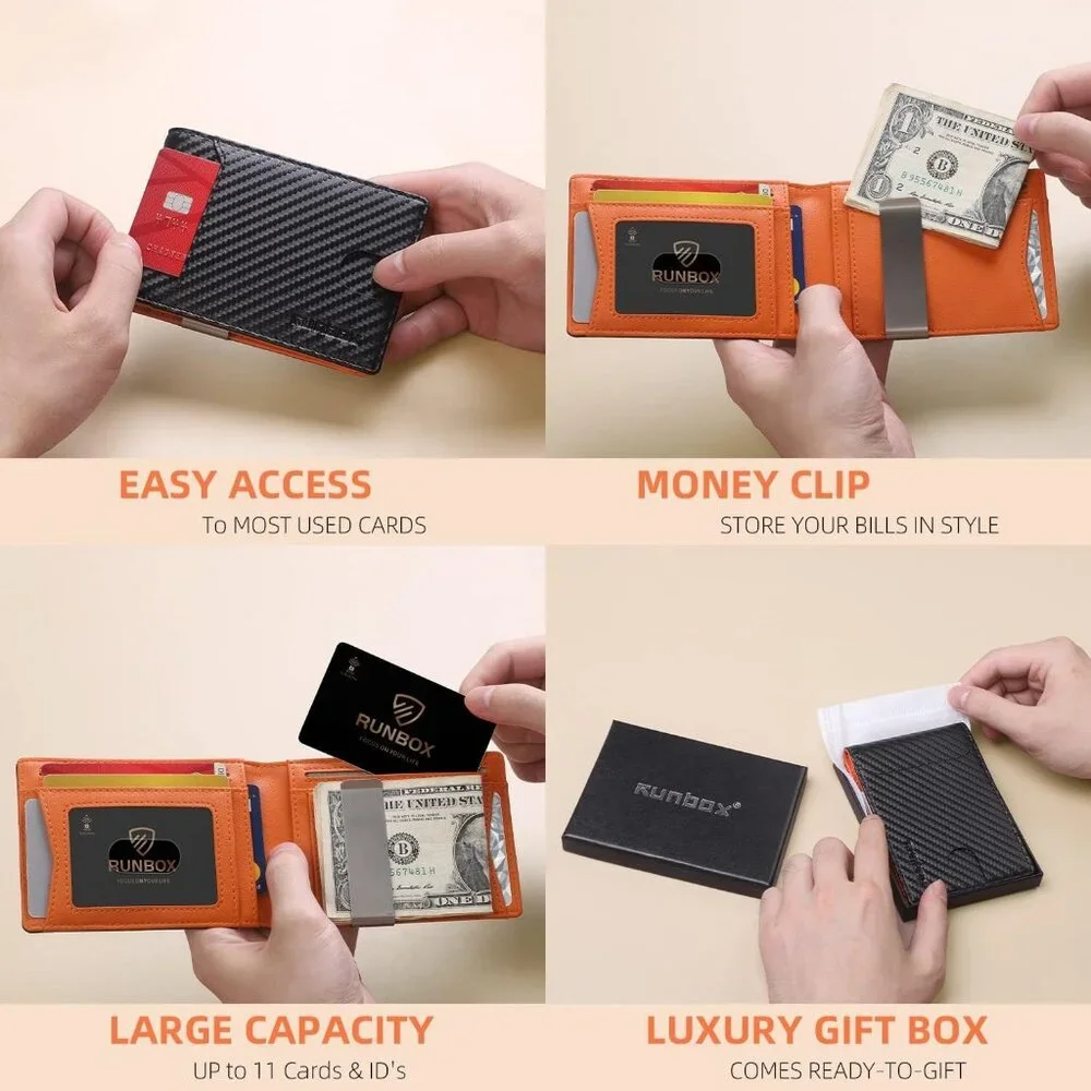 Wallets for Men - Leather Money Clip Mens Wallet - RFID Blocking Front Pocket